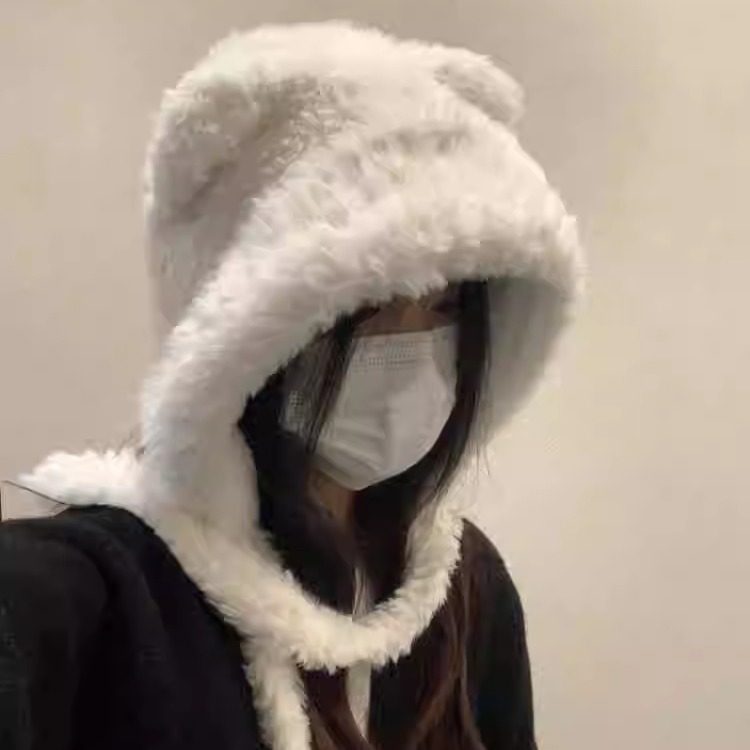毛绒帽雷锋帽可爱小熊耳冬显脸小