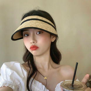 草编遮阳帽女防晒空顶帽子韩版潮夏天百搭时尚网红款防紫外线草帽