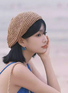 夏季日系薄款草编透气贝雷帽文艺