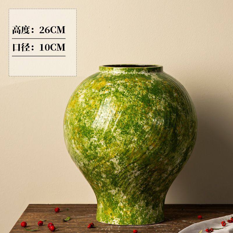 新中式油墨风陶瓷花瓶摆件客厅插花水培高级感餐桌轻奢复古粗陶罐