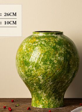 新中式油墨风陶瓷花瓶摆件客厅插花水培高级感餐桌轻奢复古粗陶罐
