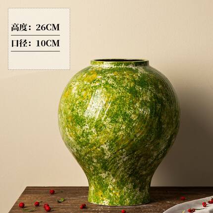 新中式油墨风陶瓷花瓶摆件客厅插花水培高级感餐桌轻奢复古粗陶罐