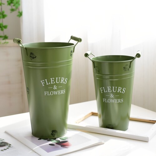 北欧简约花桶花店铁皮花桶美式铁艺醒花瓶ins风高颜值醒花桶水桶