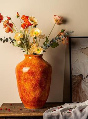 景德镇陶瓷花瓶绿色摆件客厅插花餐桌情绪稳定花器轻奢复古粗陶罐