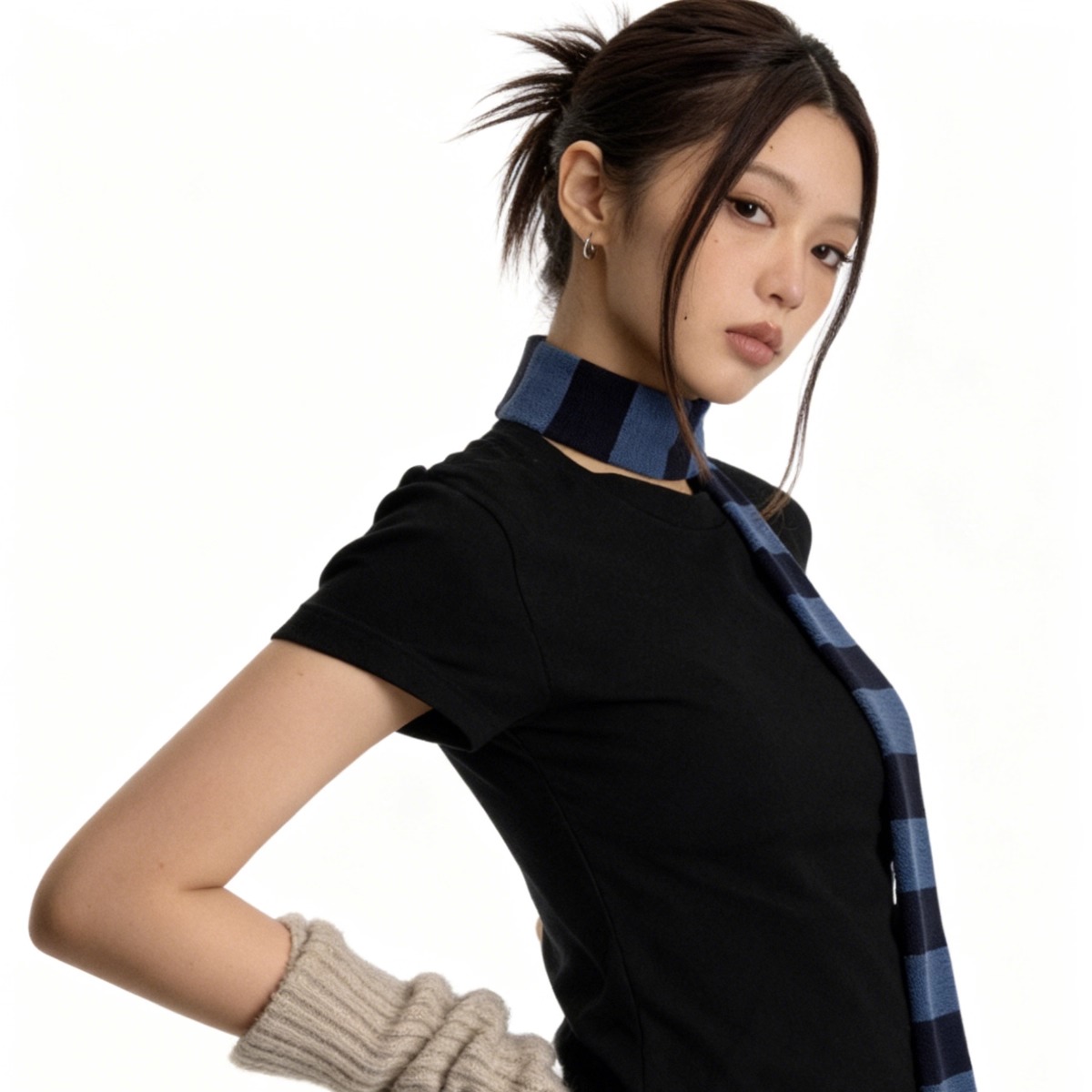 Ferment 舒适百搭y2k围巾辣妹条纹围巾窄长细围脖高质量针织棉