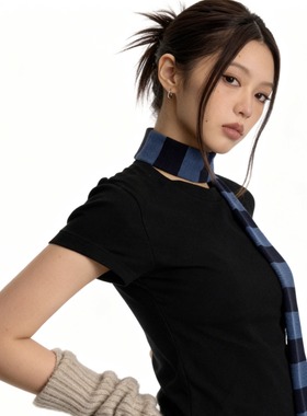 Ferment 舒适百搭y2k围巾辣妹条纹围巾窄长细围脖高质量针织棉