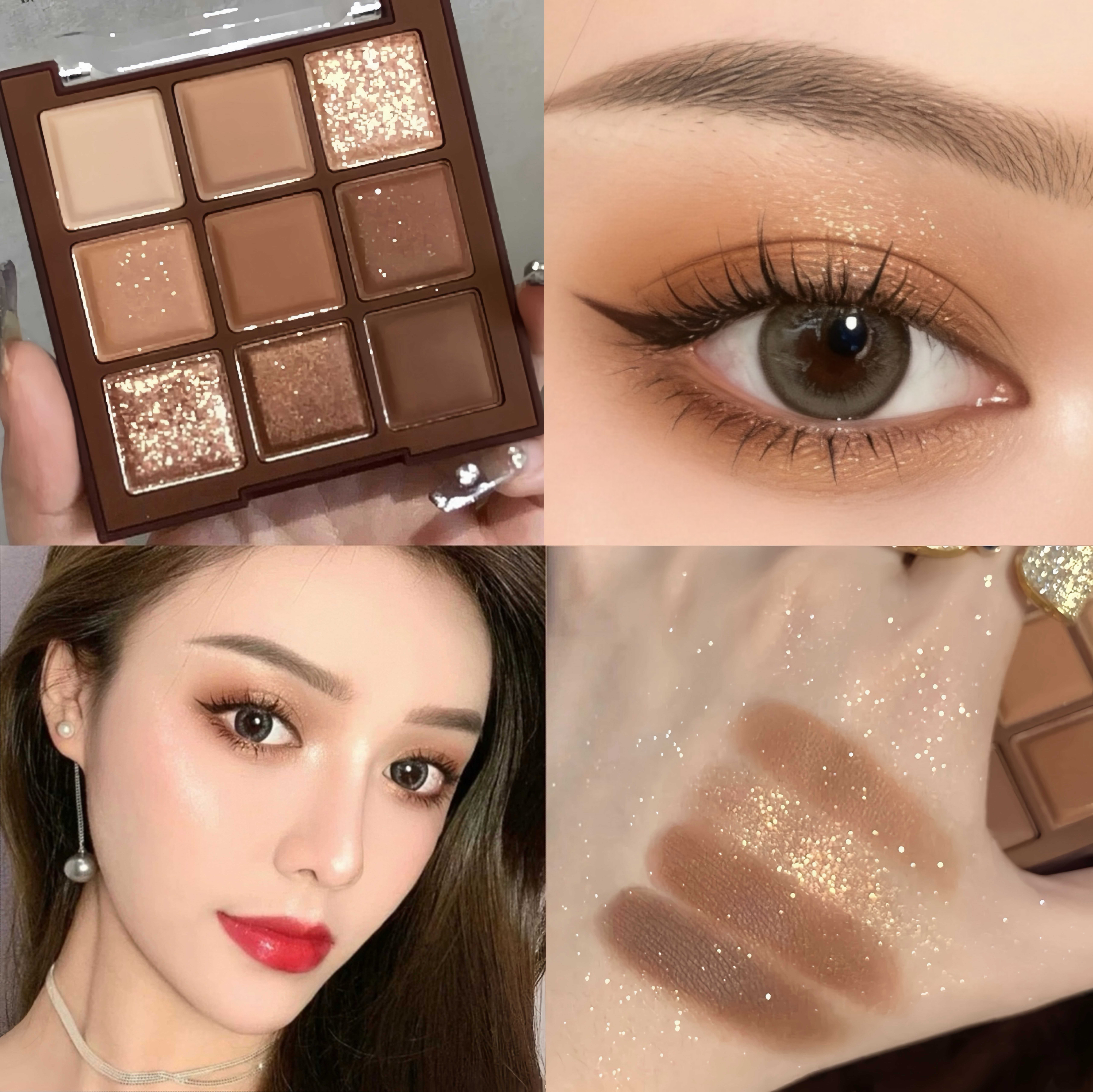 巧克力九色眼影盘日常淡妆大地色哑珠光肿眼泡不飞粉眼影2025新款