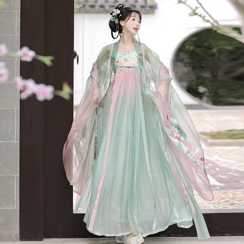 原创汉服古装女2024新款重工刺绣唐制齐胸襦裙春秋绿色紫色诃子裙