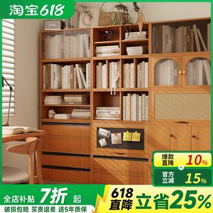 实木书柜组合家用落地书架防尘置物柜收纳柜一体客厅展示柜组合柜