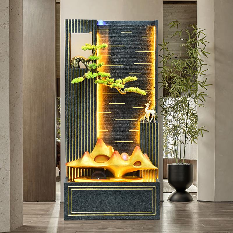 中式庭院假山流水生财喷泉水幕墙屏风循环水摆件客厅玄关造景装饰