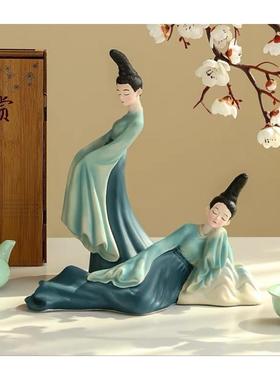 只此青绿文创古风仕女艺术感电视柜摆件客厅家居装饰品乔迁礼物