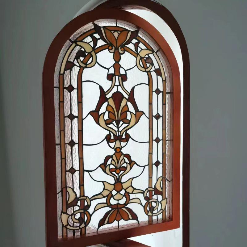 可定制法式中轴旋转窗彩色蒂凡尼艺术玻璃钢化拱形玻璃门玄关屏风