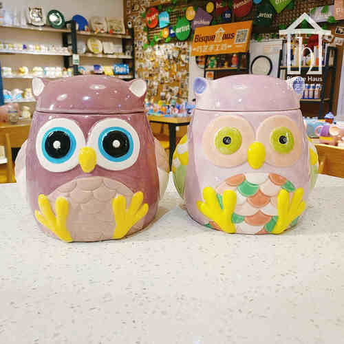 猫头鹰石膏涂色儿童上色瓷器娃娃手工diy存钱罐陶瓷绘画手工彩绘