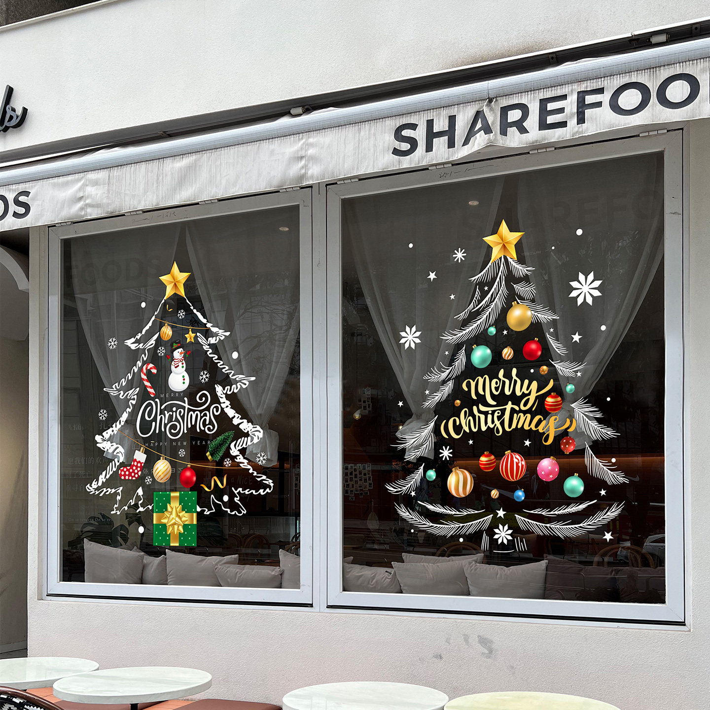 圣诞节装饰品静电贴彩色圣诞树整张贴画玻璃门橱窗贴纸耶诞节布置