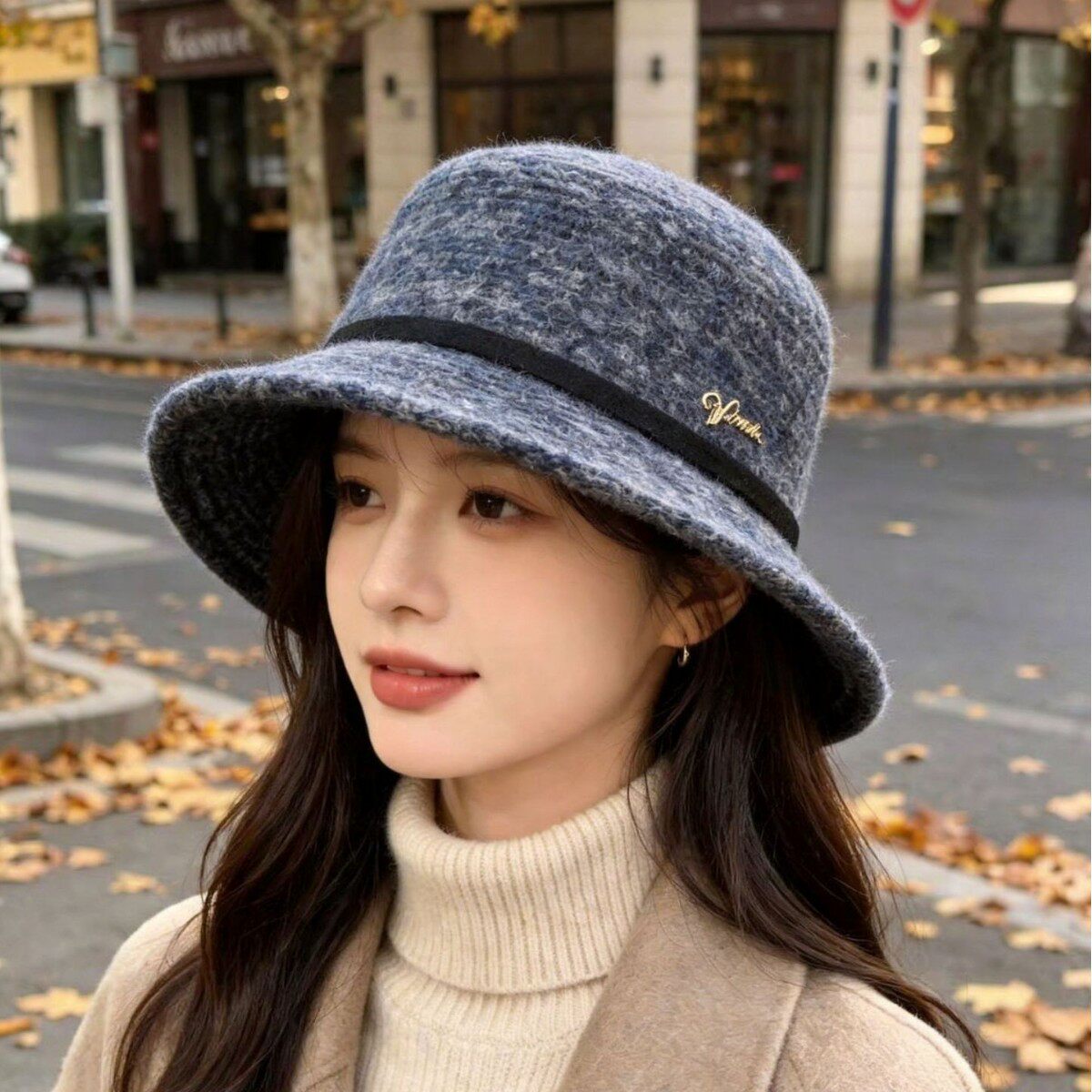 赫本风毛呢显脸小帽子女气质优雅礼帽百搭平顶帽秋冬季新款爵士帽