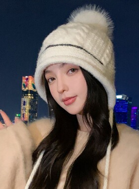 秋冬季帽子女款保暖麻花针织帽毛