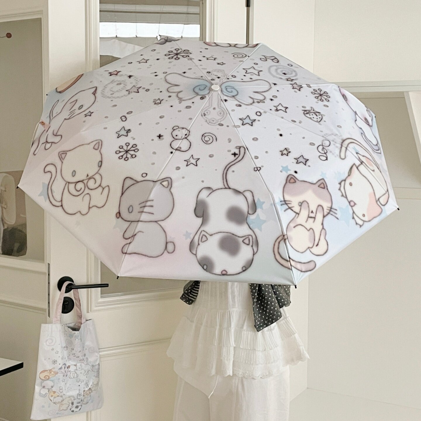 星雪小猫咪太阳伞晴雨伞两用防晒伞防紫外线遮阳伞黑胶便携折叠女