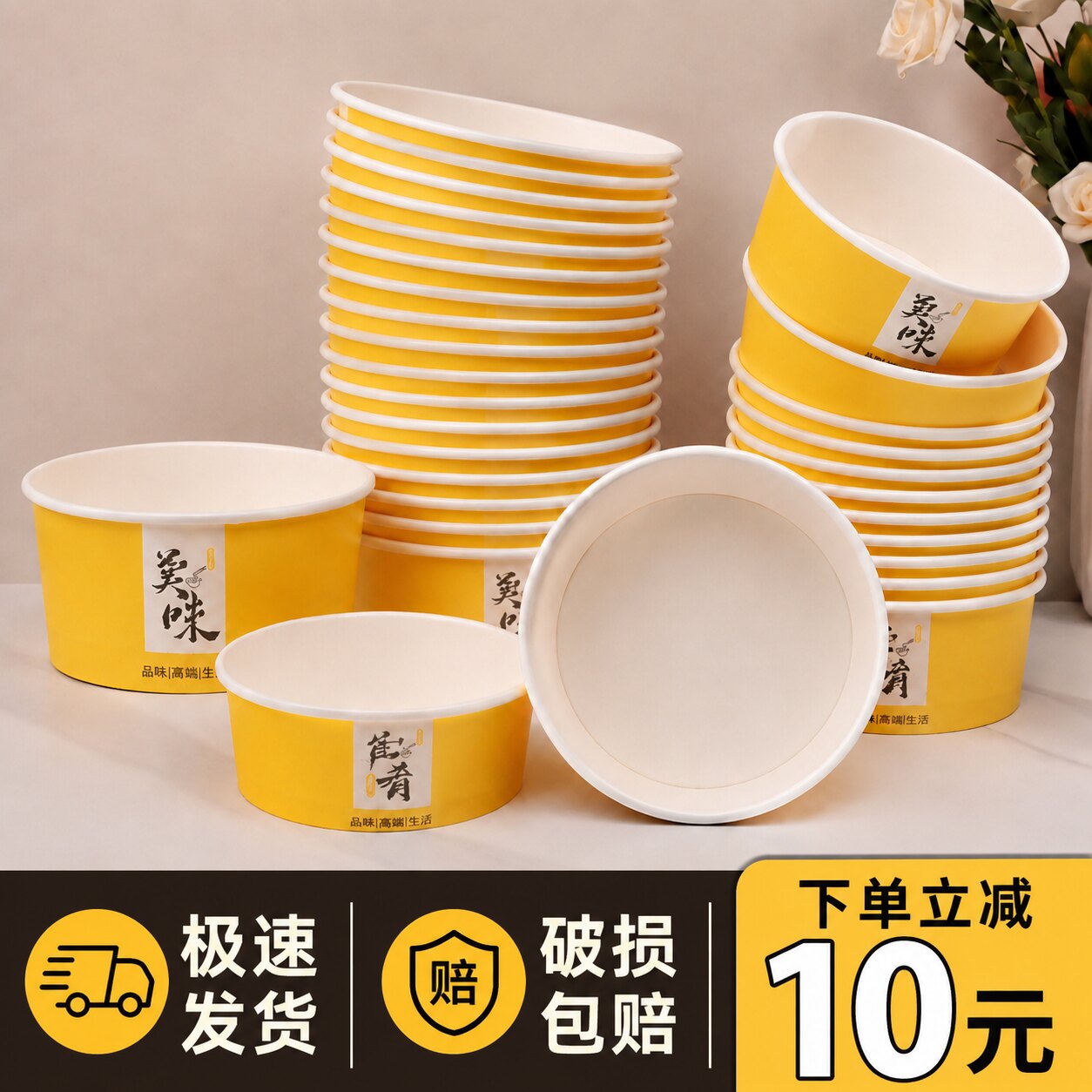 富强牛皮纸打包盒加厚商用一次性卤肉饭外卖带盖圆形水果沙拉餐盒