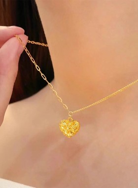 金包银方糖爱心项链女款2025年新款爱心爆闪吊坠生日礼物送女友