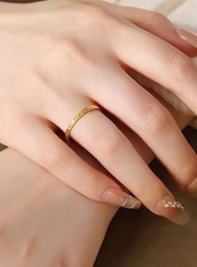 足金999包银碎碎冰金戒指女