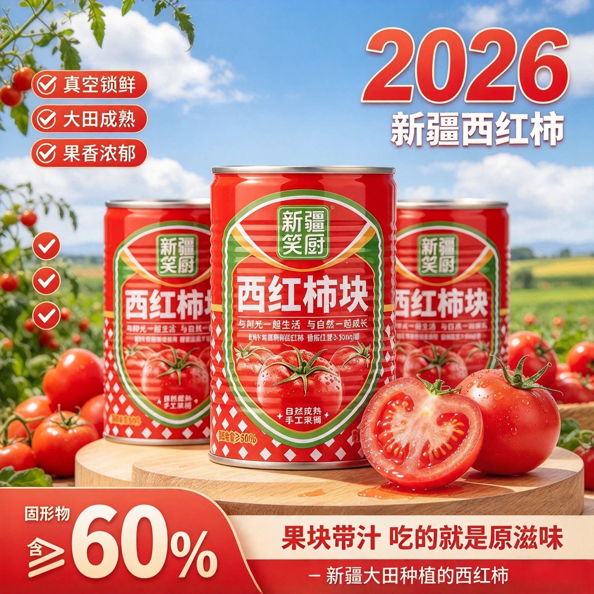 26年新货新疆笑厨西红柿块罐头