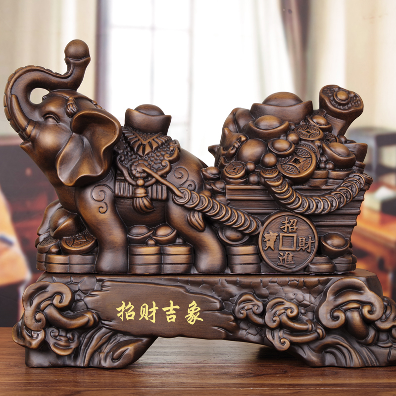 实木质招财雕刻公司开业大象摆件