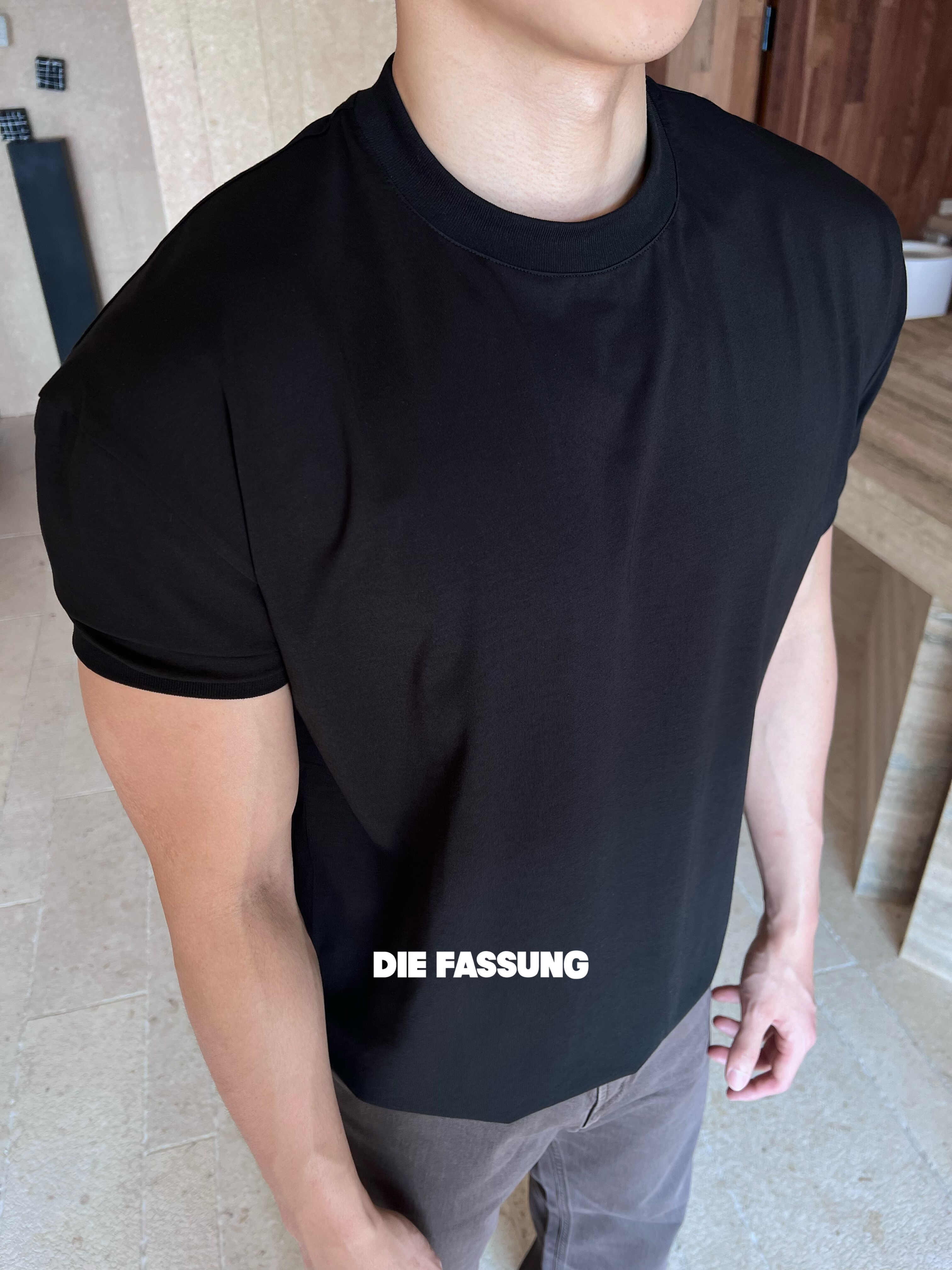 DieFassung莫代尔短袖袖口下摆收紧螺纹T恤显壮正肩日常休闲上衣