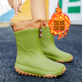厨房洗车工作鞋 时尚 冬季 加绒保暖雨靴防水防滑胶鞋 中筒雨鞋 男女款