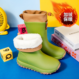 儿童雨靴男童上学专用幼儿园加绒雨鞋女孩防水防滑一体绒保暖水鞋