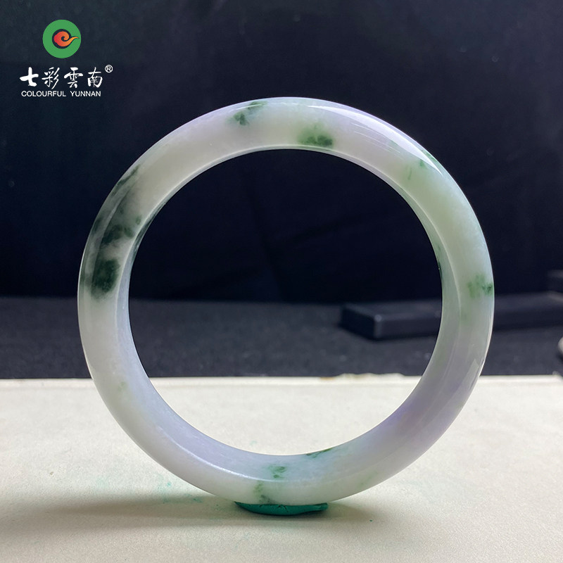 七彩云南缅甸A货天然翡翠紫色飘绿花翡翠手镯一物一证支持复检