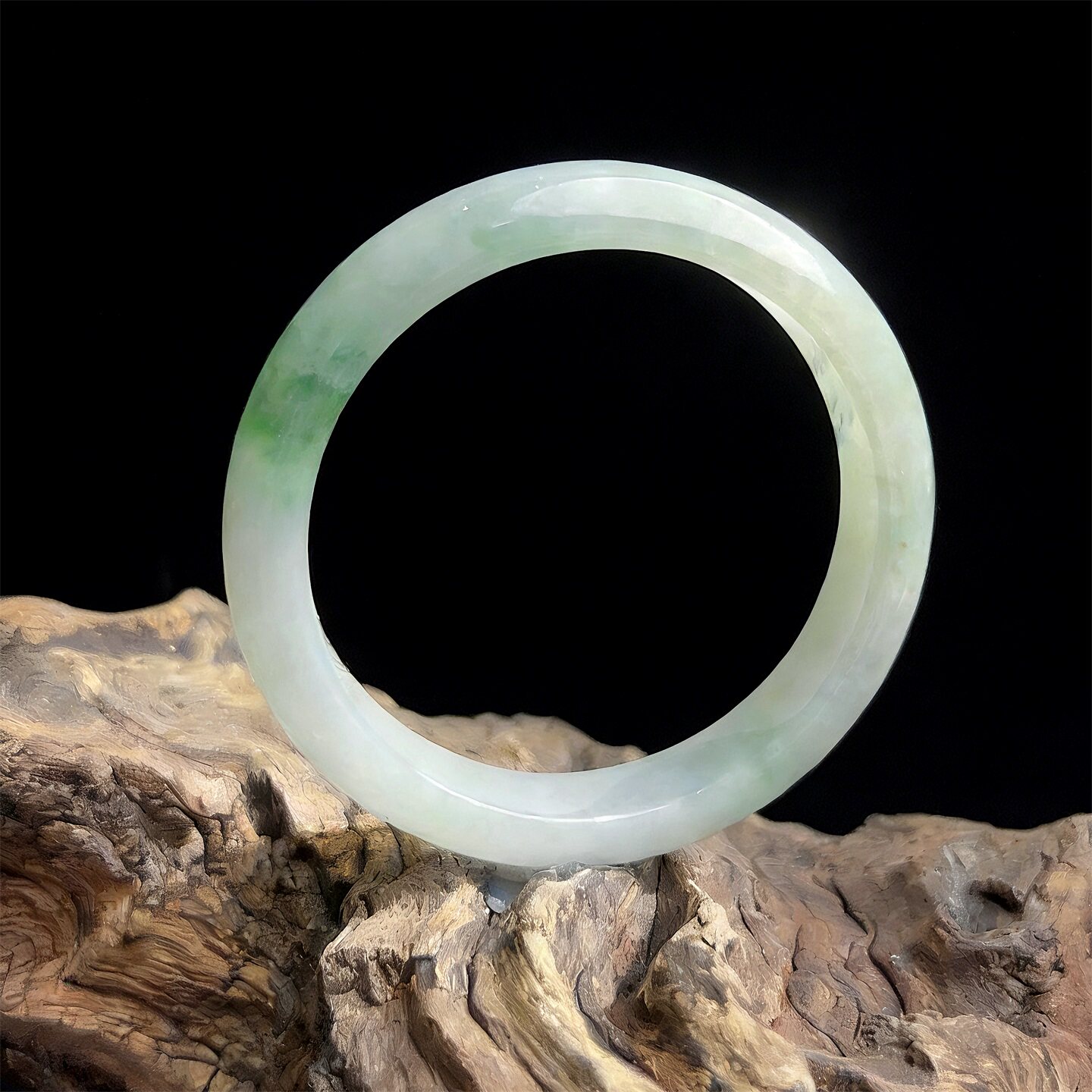 【年货节】七彩云南缅甸A货天然翡翠糯冰种白底青翡翠手镯