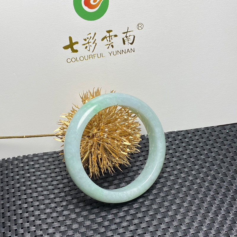 七彩云南缅甸A货天然翡翠冰种白底青翡翠手镯一物一证支持复检