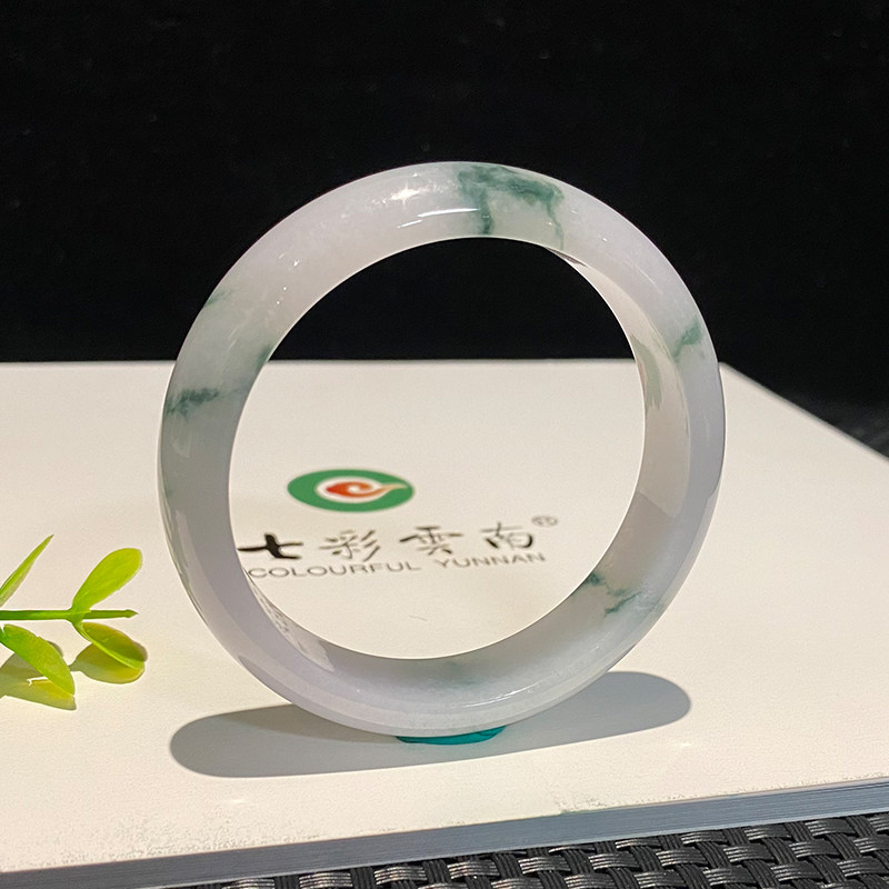 七彩云南缅甸A货天然翡翠带证书飘绿花翡翠手镯一物一证支持复检