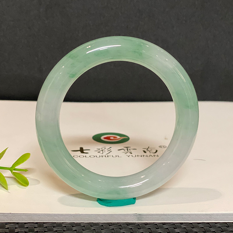 七彩云南缅甸A货天然翡翠飘绿花圆条翡翠手镯一物一证支持复检