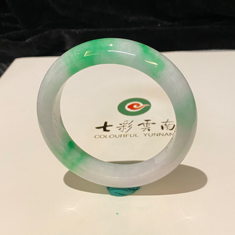 七彩云南缅甸A货天然翡翠白底青翡翠手镯一物一证支持复检