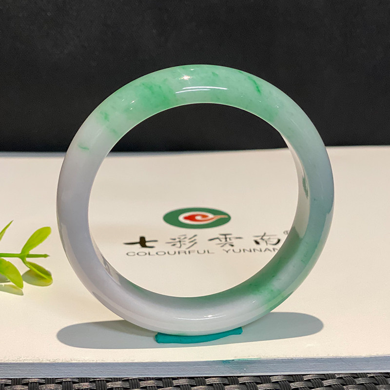 七彩云南缅甸A货天然翡翠带证书飘绿花翡翠手镯一物一证支持复检