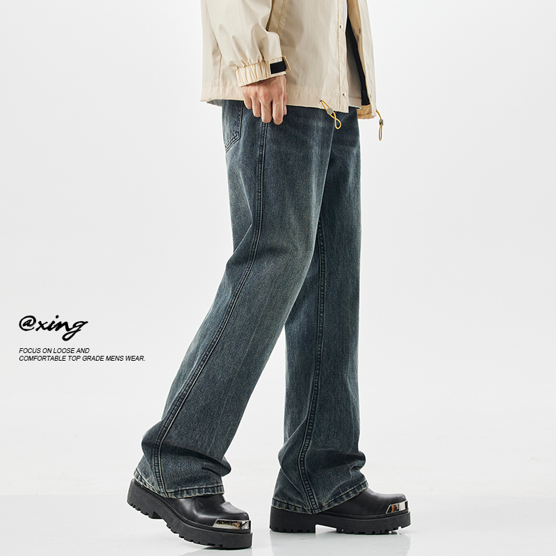 美式高街复古水洗微喇叭牛仔裤男