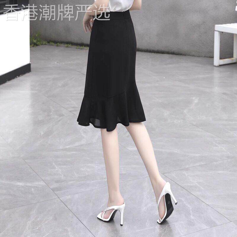 黑色雪纺半身裙女夏季2026新款高腰中长款一步裙气质包臀鱼尾裙子