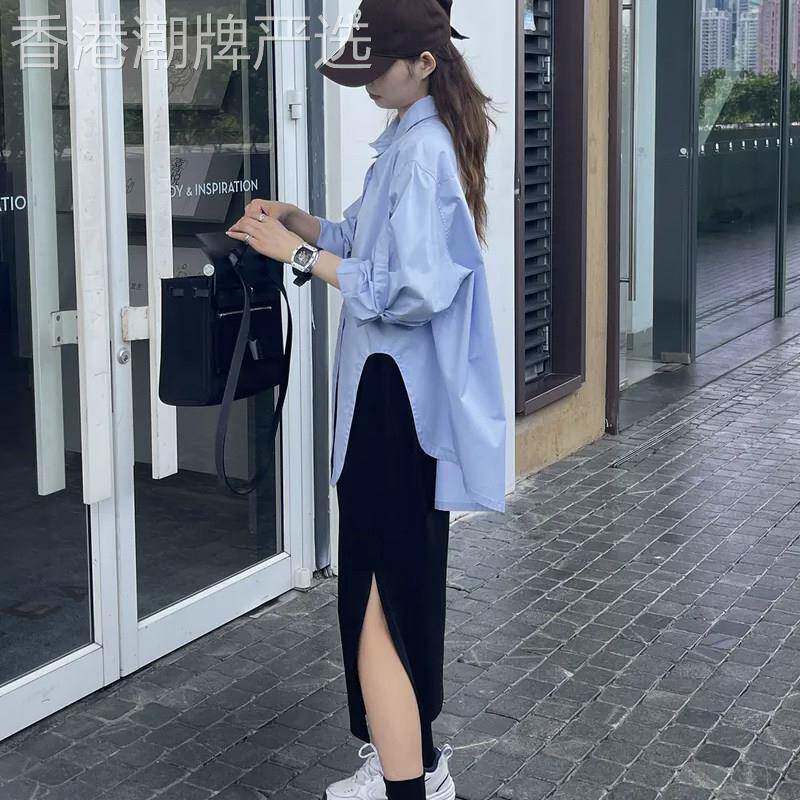 套装女春秋2026新款高级感长袖衬衫开叉半身裙休闲时尚洋气两件套