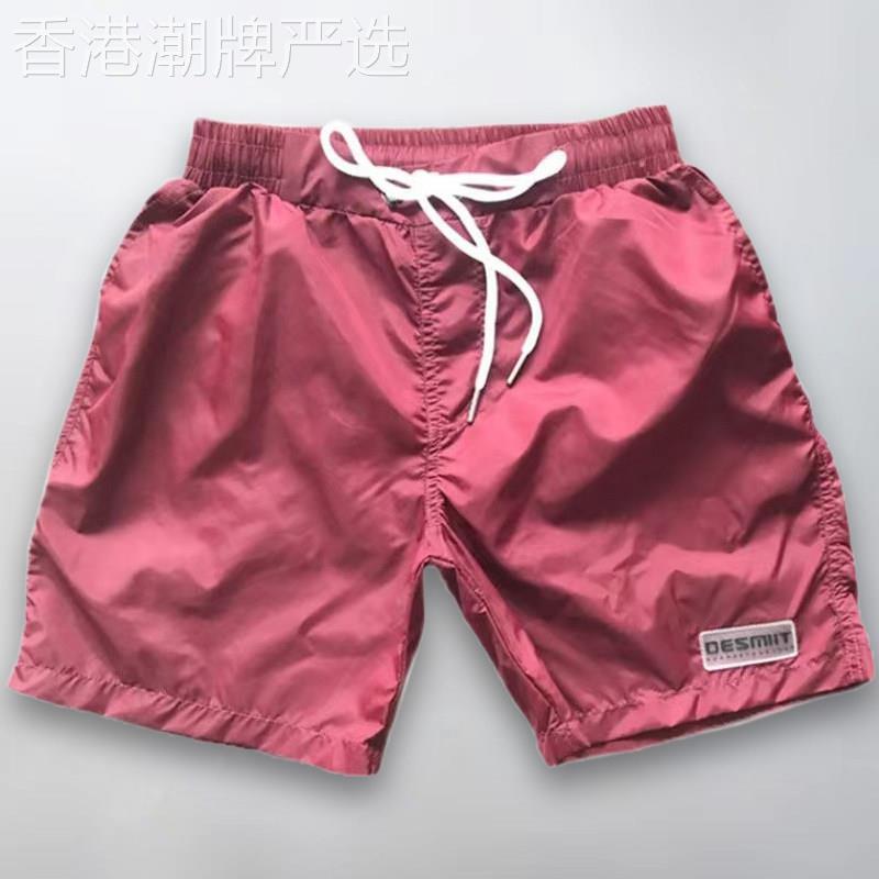 沙滩裤男海边温泉潮男宽松纯色四分裤冲浪速干运动休闲带内衬短裤