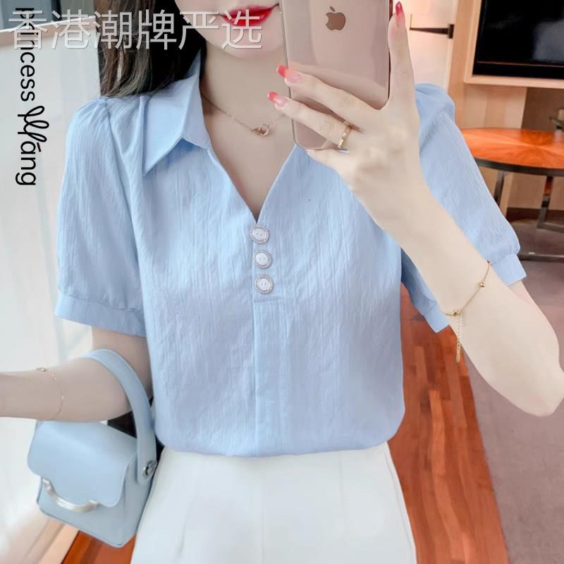 气质时尚雪纺衬衫女夏季薄款2026新款减龄小个子小衫短袖显瘦上衣