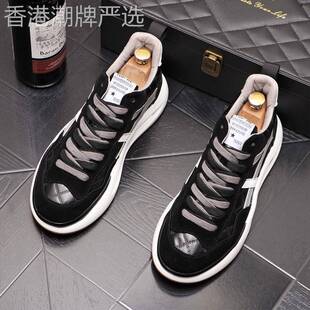 潮牌老爹鞋男2024新款冬季真皮时尚高级感厚底内增高运动男鞋黑色