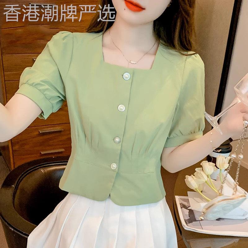 短袖雪纺衬衫女夏季薄款设计感小众2025新款小个子收腰短款上衣女