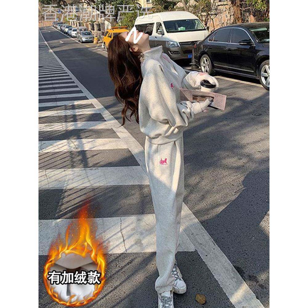 欧洲站时尚休闲运动套装女装丝绒加厚2025春秋冬新款运动衫两件套