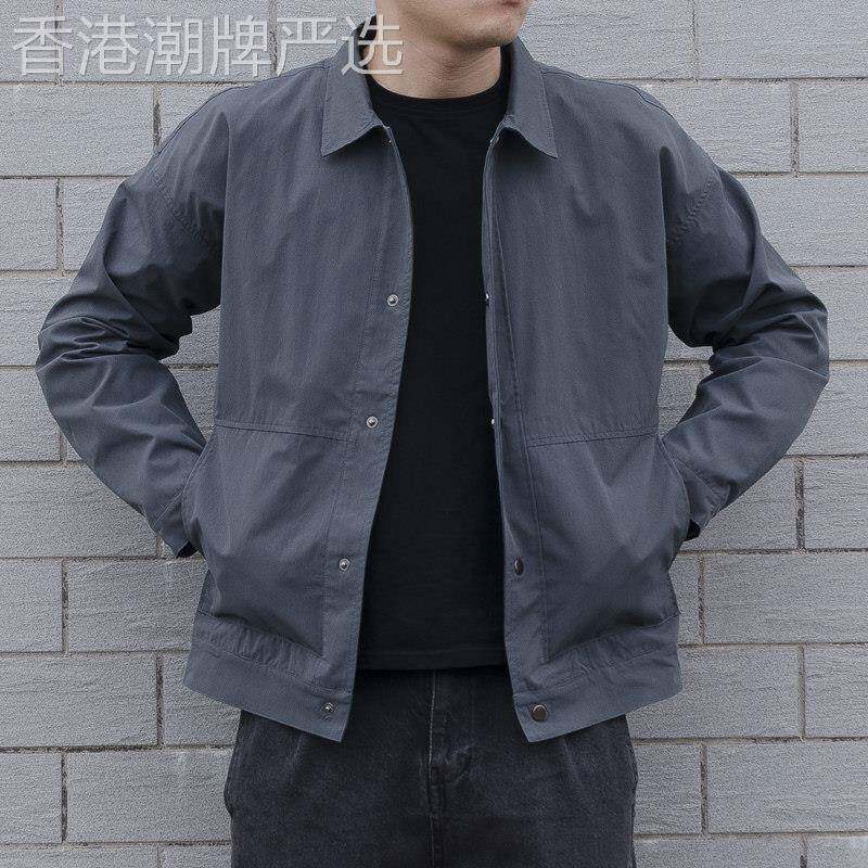 春秋新款短款夹克男潮牌日系时尚休闲纯色上衣韩版翻领男装外套