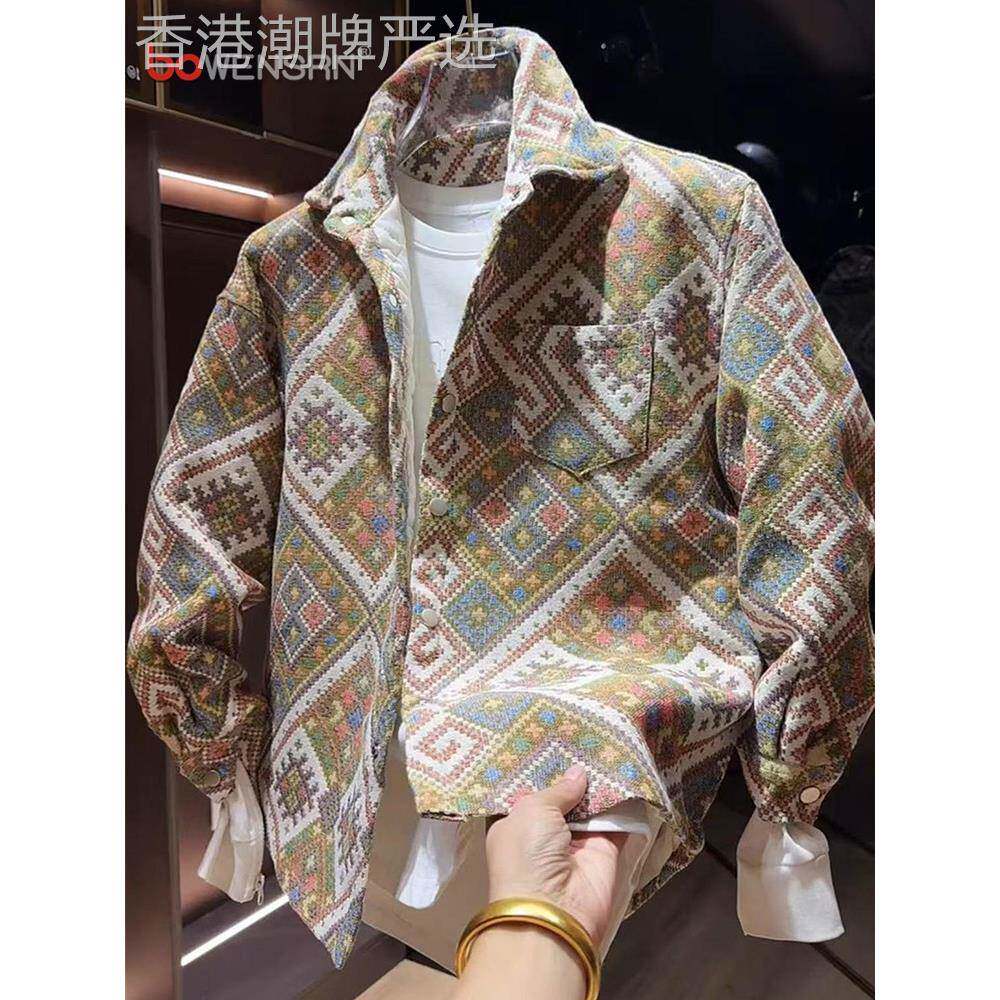 潮牌小香风外套男士2025新款春秋冬季痞帅翻领衬衫式夹克男款棉服