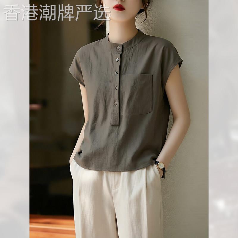 洋气小个子立领休闲短袖衬衫女装夏季2026年新款独特减龄上衣百搭