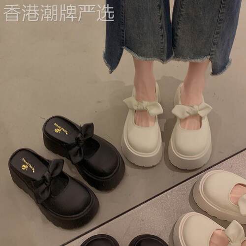 法国Uamtor包头拖女2025款夏季小皮鞋超火韩系厚底增高半拖鞋
