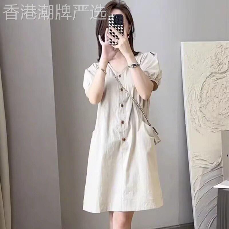 小个子单排扣洋装女2026夏季新款宽松减龄显瘦漂亮气质中长裙子