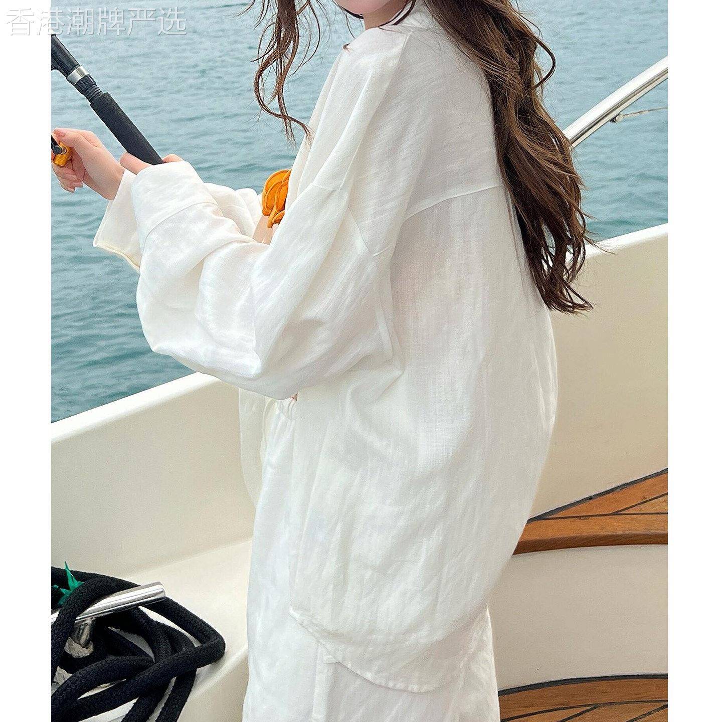 白色老钱风亚麻衬衫女2026夏季新款度假休闲长袖显瘦开衫上衣外套